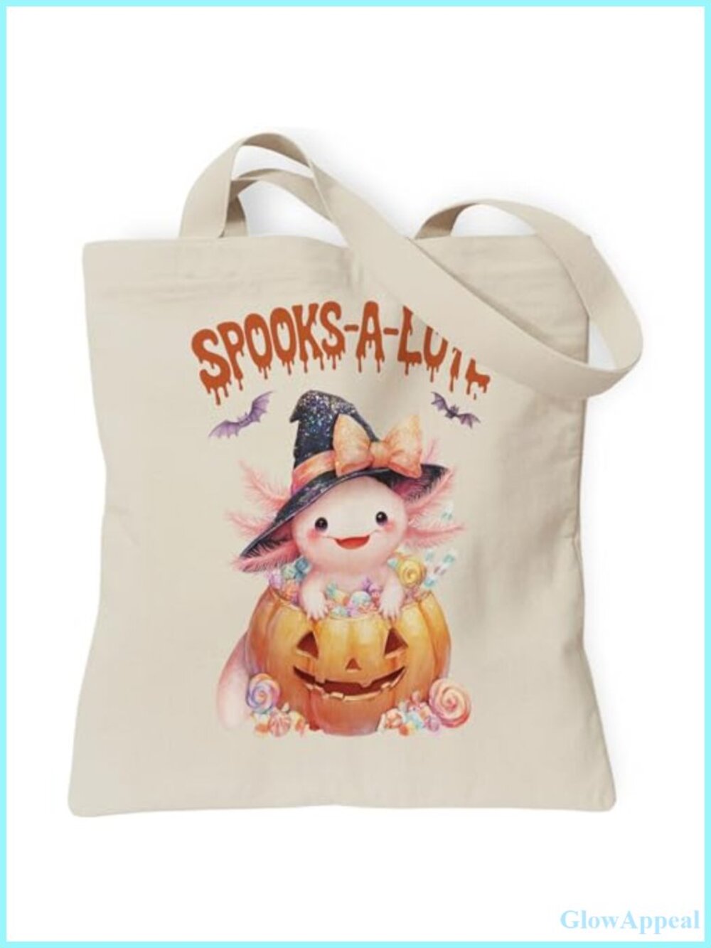 Canvas Tote Bag Women Medium Halloween Axolotl Shoulder Purse Reusable